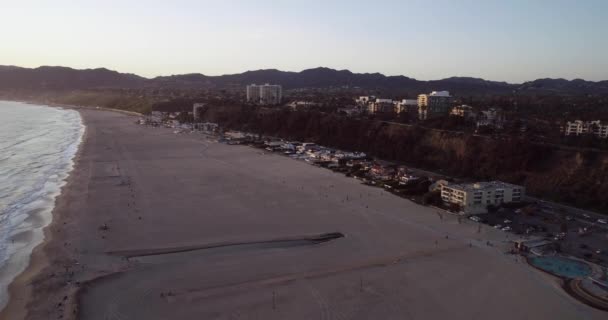 Napnyugtakor Santa Monicában Los Angelesben Kaliforniában Usa Ban Drón — Stock videók