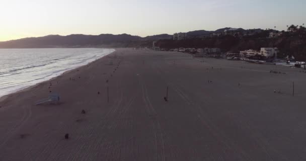 Zonsondergang Tijd Santa Monica Los Angeles California Usa Drone — Stockvideo