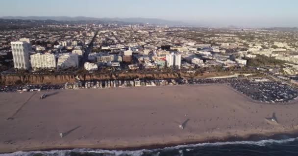 Puesta Sol Santa Mónica Los Ángeles California Drone — Vídeos de Stock