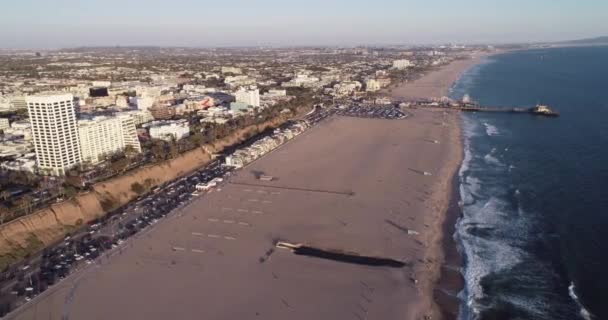 Coucher Soleil Santa Monica Los Angeles Californie Drone — Video