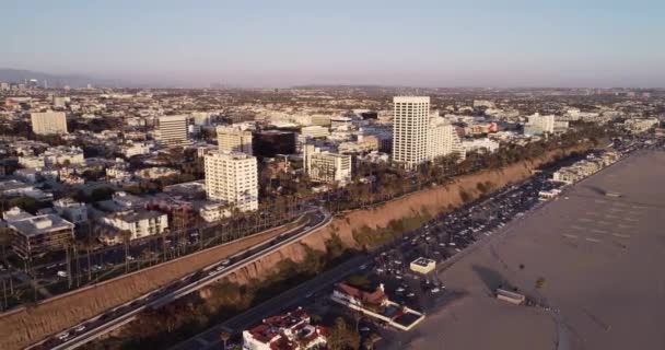 Pôr Sol Santa Monica Los Angeles Califórnia Drone — Vídeo de Stock
