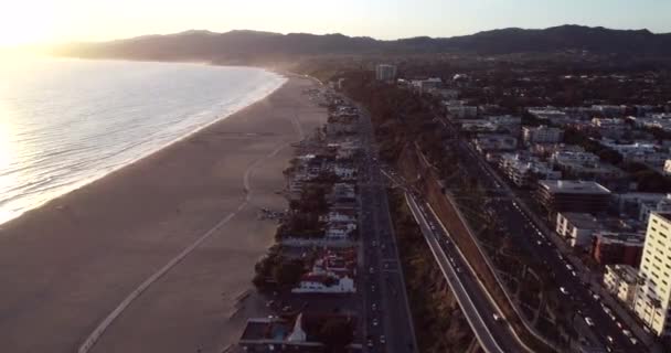 Zachód Słońca Santa Monica Los Angeles Kalifornia Dron — Wideo stockowe