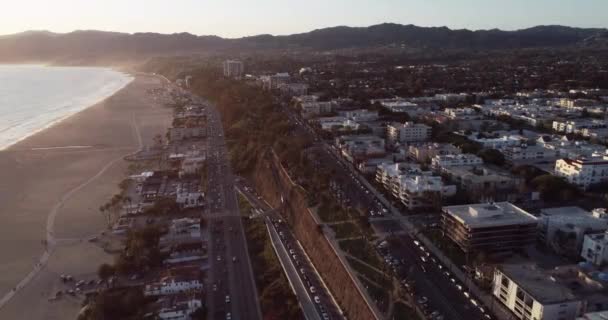 Západ Slunce Santa Monice Los Angeles Kalifornie Dron — Stock video