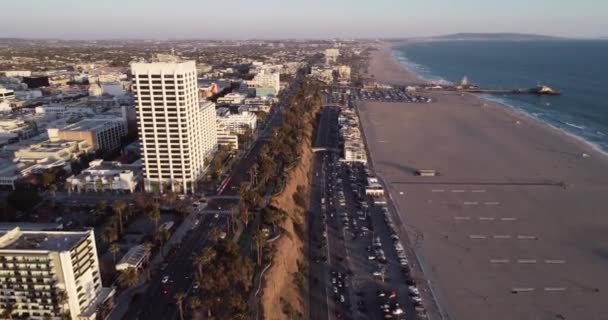 Puesta Sol Santa Mónica Los Ángeles California Drone — Vídeos de Stock