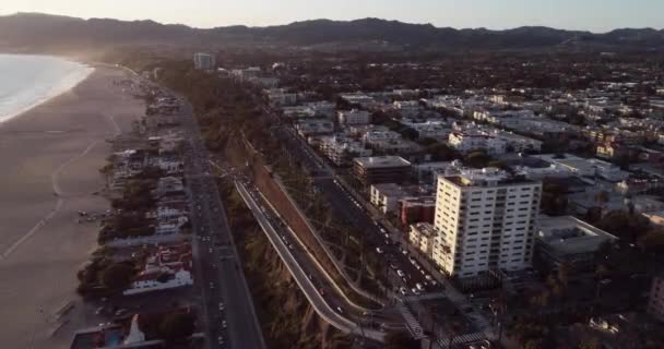 Sunset Santa Monica Los Angeles California Drone — Stock Video