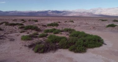 Sandy ve Tuzlu Ölüm Vadisi Kaliforniya, ABD 'de. Arka plandaki dağ. Drone. Düşük Açı