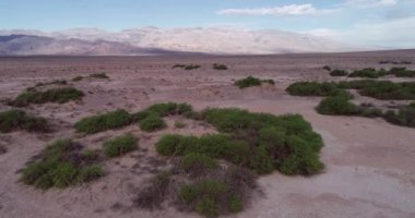 Sandy ve Tuzlu Ölüm Vadisi Kaliforniya, ABD 'de. Arka plandaki dağ. Drone. Düşük Açı