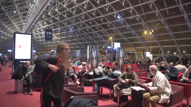 Paris Charles Gaulle Nemzetközi Repülőtér Belsőépítésze Franciaország — Stock videók