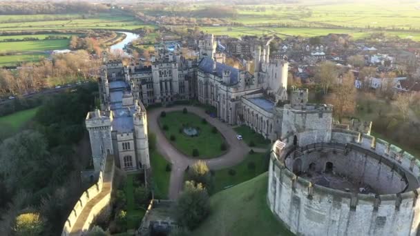 Arundel Castle Arundel West Sussex England Egyesült Királyság Madártávlat Belső — Stock videók