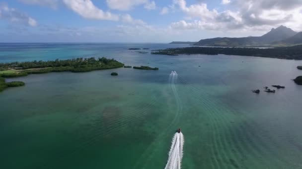 Wyspa Ile Aux Cerf Mauritiusie Krajobraz Ocean Indyjski Tle Boat — Wideo stockowe
