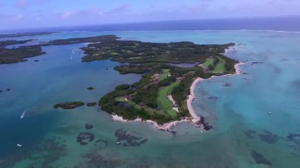 Ile Aux Cerfs Particulier Eigendom Island Beach Mauritius Golfveld Kustlijn — Stockvideo