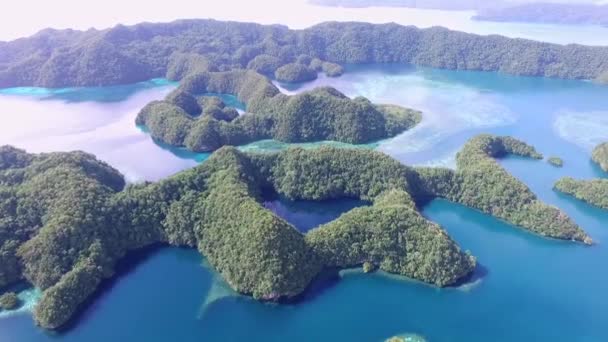 Flygfoto Över Koror Island Många Gröna Öar Havslandskap Med Färgglada — Stockvideo