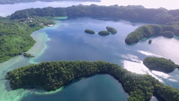 Letecký Pohled Ostrov Koror Mnoho Zelených Ostrovů Seascape Barevnými Korálovými — Stock video
