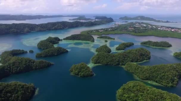 Vue Aérienne Île Koror Beaucoup Îlots Verts Paysage Marin Palaos — Video