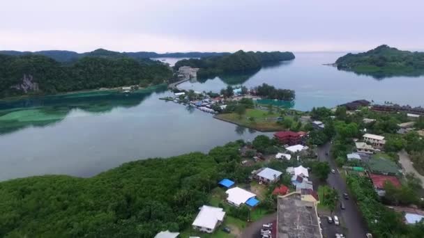 Stadsgezicht Van Het Eiland Koror Palau Lokale Architectuur Gebouwen Malakal — Stockvideo
