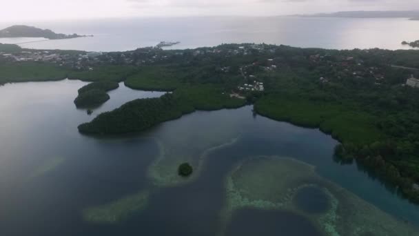 Koror Island Många Gröna Öar Palau Seascape Med Färgglada Korallrev — Stockvideo