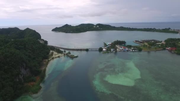 パラオのコロール島の風景と風景 背景にあるマイウングス島 ロングアイランド公園 ドローン — ストック動画