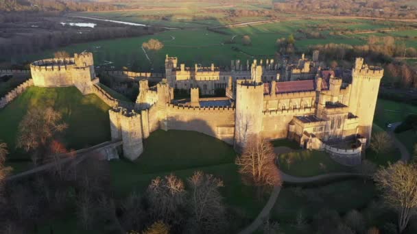 Arundel Castle Arundel West Sussex England Vereinigtes Königreich Sonnenuntergang Goldene — Stockvideo