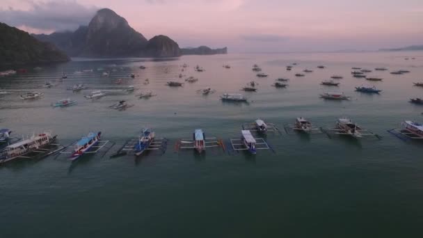 Эль Нидо Пляж Лодки Палаване Филиппины Morning Beach Seascape Background — стоковое видео