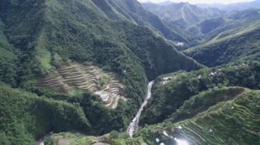 Filipinler, Banaue 'de Rice Terasları. Manzaralı bir yer. Rice Teraslarının Doğa ve Manzarası. İHA