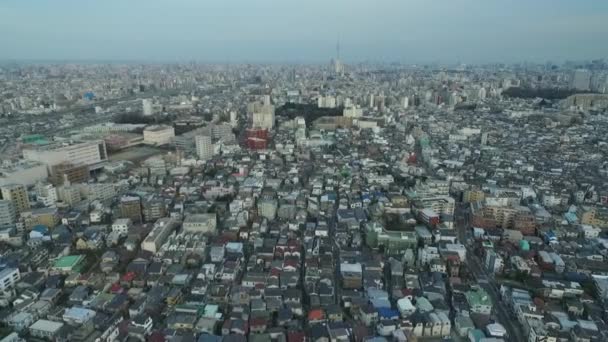 Stadtbild Tokio Endlose Stadt Mit Schnellstraße Straßenbahn Hintergrund Japan Drohne — Stockvideo