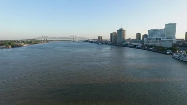 New Orleans Cityscape Louisiana City Skyline Mississippi River Dan Steamboat — Stok Video