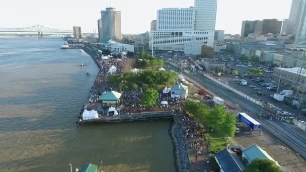 New Orleans Louisiana Mississippi River City Skyline Hintergrund Musikfestival French — Stockvideo
