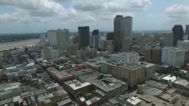 Nueva Orleans Paisaje Urbano Louisiana Ciudad Skyline Segundo Plano Drone — Vídeos de Stock