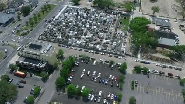 Кладовище Новому Орлеані Cityscape Louisiana Міська Скайлайн Задньому Плані Дрон — стокове відео