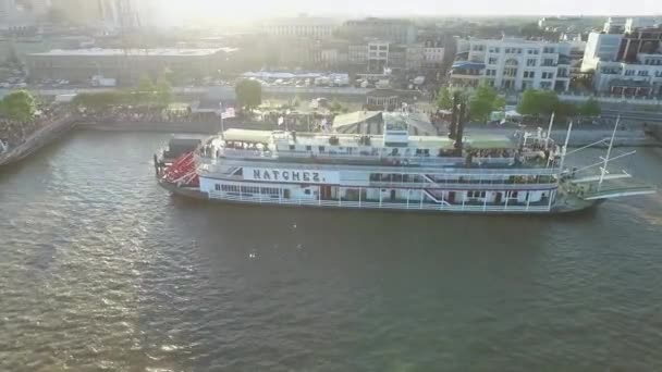 Stoomboot Natchez New Orleans City Scape Louisiana Mississippi River City — Stockvideo
