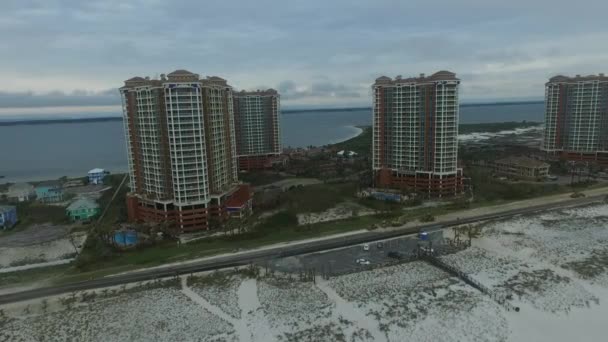 Empty Pensacola Beach Florida Portofino Towers Background Gulf Mexico Drone — Stock Video