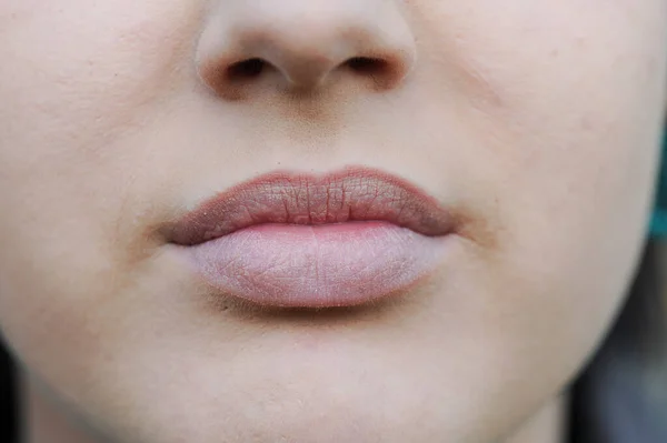 Giovane Adulto Giovanissima Faccia Labbra — Foto Stock