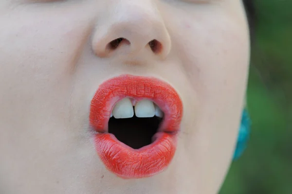 Ung Vuxen Tonåring Ansikte Och Läppar Öppen Mun — Stockfoto