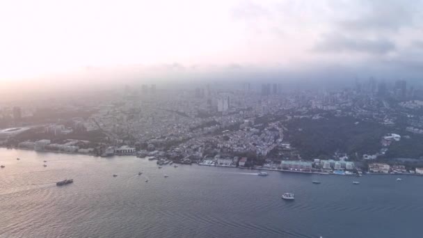 Istanbul Panorama Tyrkia Istanbul Kanalen Samt Bosporos Kanalen Solnedgangstid Byer – stockvideo