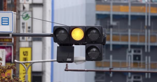 Semáforo Mudando Luzes Verde Amarelo Vermelho Seta Vire Direita Tóquio — Vídeo de Stock