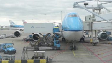KLM Boeing 747 Gökyüzünün Kraliçesi Schiphol Havaalanı, Amsterdam, Netherlad.