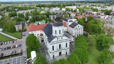 Telsiai City Downtow in Lithuania. Drone. 4k. Cathedral