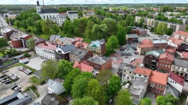 Telsiai City Downtow in Lithuania. Drone. 4k Old Town