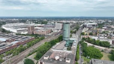 Cologne City Triangle Modern office building with an Observation deck for panoramic city views. Germany. Drone