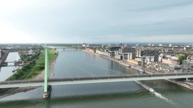 Office Buildings, Zollhafen district at Rhine river Cologne, Germany. Drone V