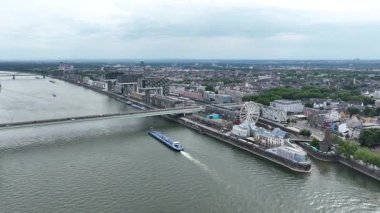 Office Buildings, Zollhafen district at Rhine river Cologne, Germany. Drone