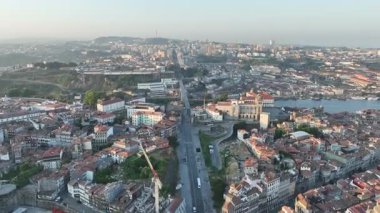 Porto City Downtown, Portugal. Drone, 4k