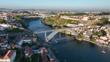 Porto City Downtown. Sightseeing Spots. Portugal, drone 4k