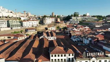 Porto city old town and cable car. Drone View. 4k