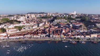 Porto, Portugal Old City Skyline on the Douro River. Drone
