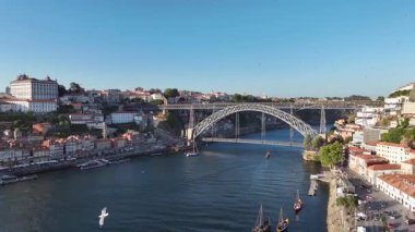 Porto with Dom Luis Bridge Portugal. Drone. 4k