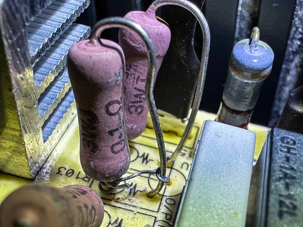 Close-up of the embedded components of the printed circuit board. High quality photo