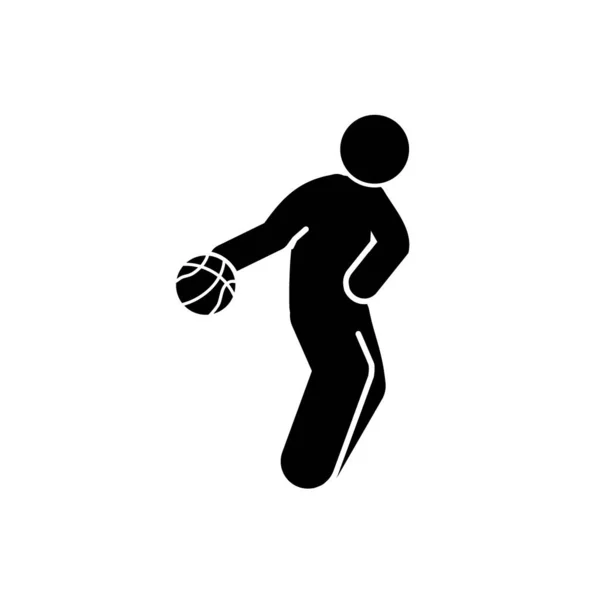 Basketbalspeler Zwart Eenvoudig Pictogram Witte Achtergrond Vectorillustratie — Stockvector