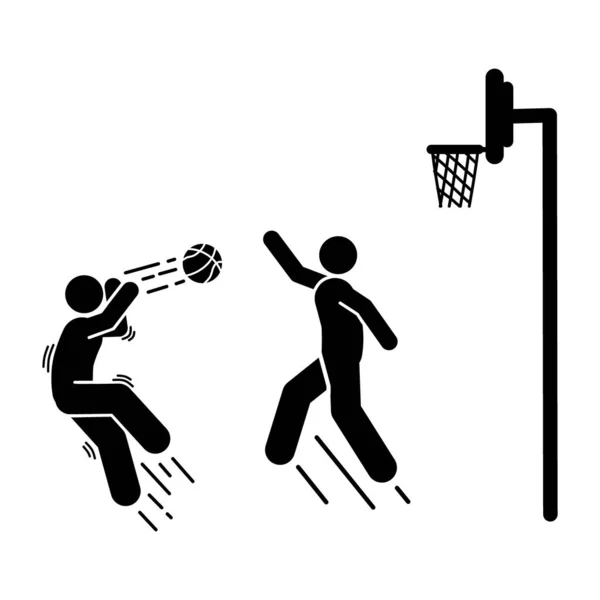 Basketbolcu Siyah Beyaz Arkaplanda Basit Bir Simge Vektör Illüstrasyonu — Stok Vektör