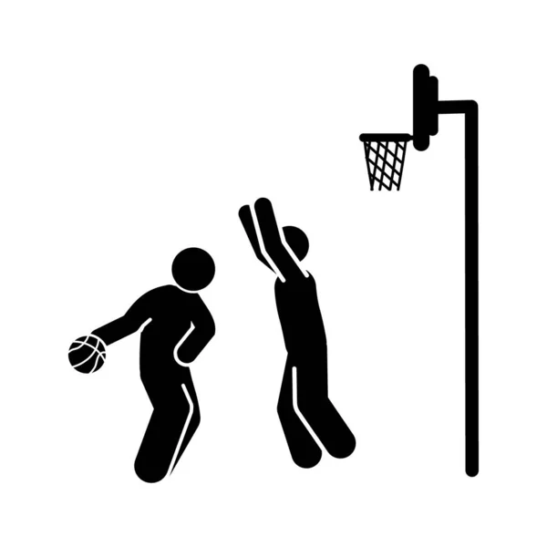 Basket Spelare Svart Enkel Ikon Vit Bakgrund Vektorillustration — Stock vektor